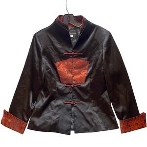 Hetai Shirt Japanese Asian Satin‎ Frog Buttons Red Black Traditional Hong Kong